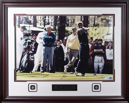 Tiger Woods, Arnold Palmer and Jack Nicklaus Triple Signed "1996 Masters" Oversized Photo 34x53 Framed Display (JSA)